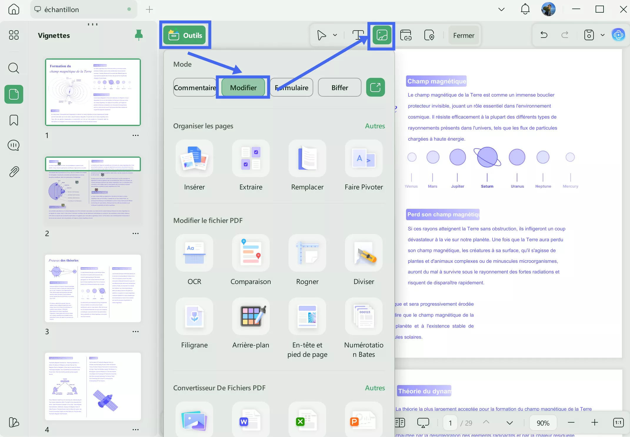 modifier ou copier du texte