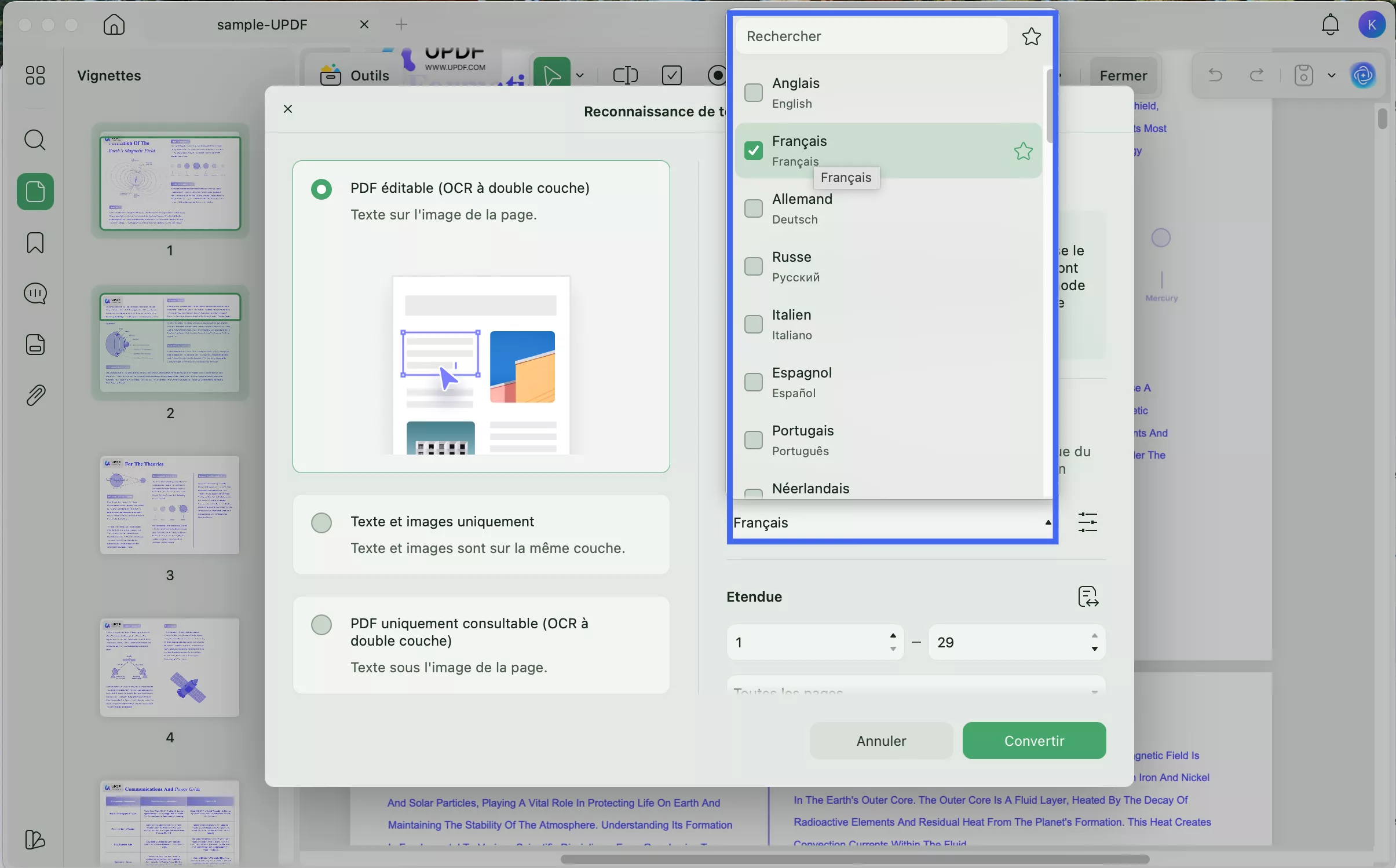 Définir la "Langue du Document"