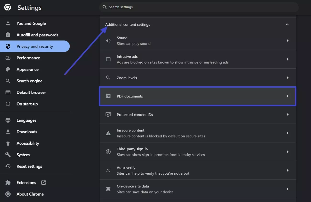 enter additional content settings