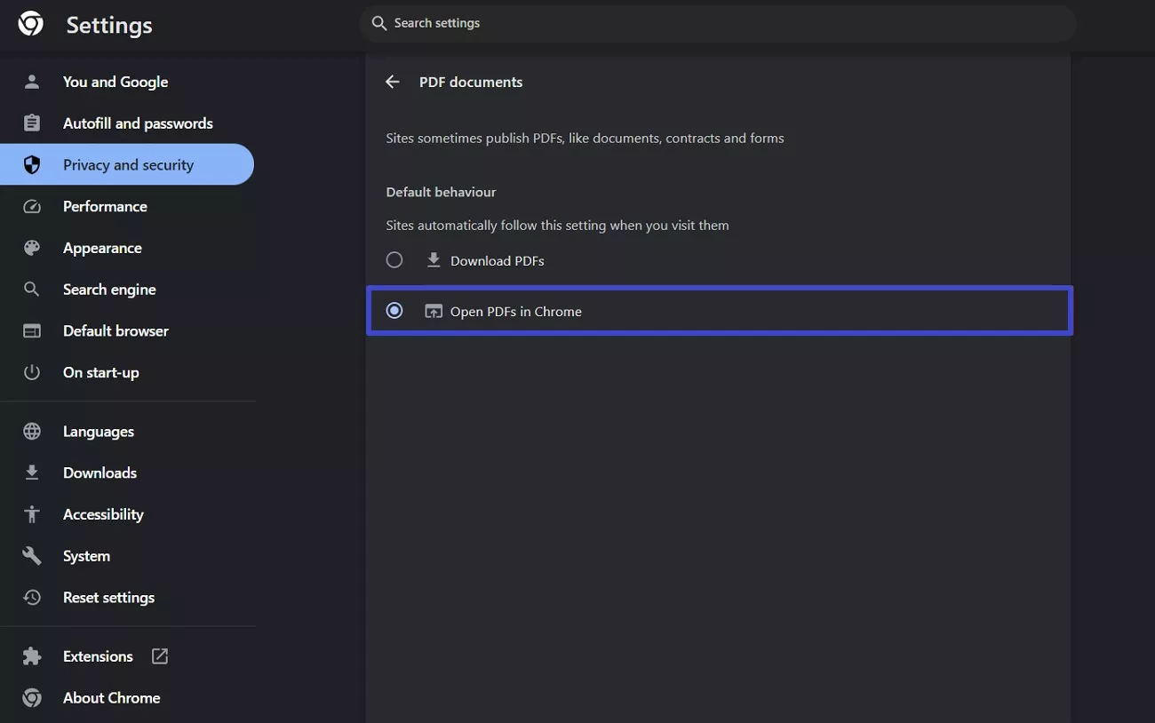 select open pdfs in chrome