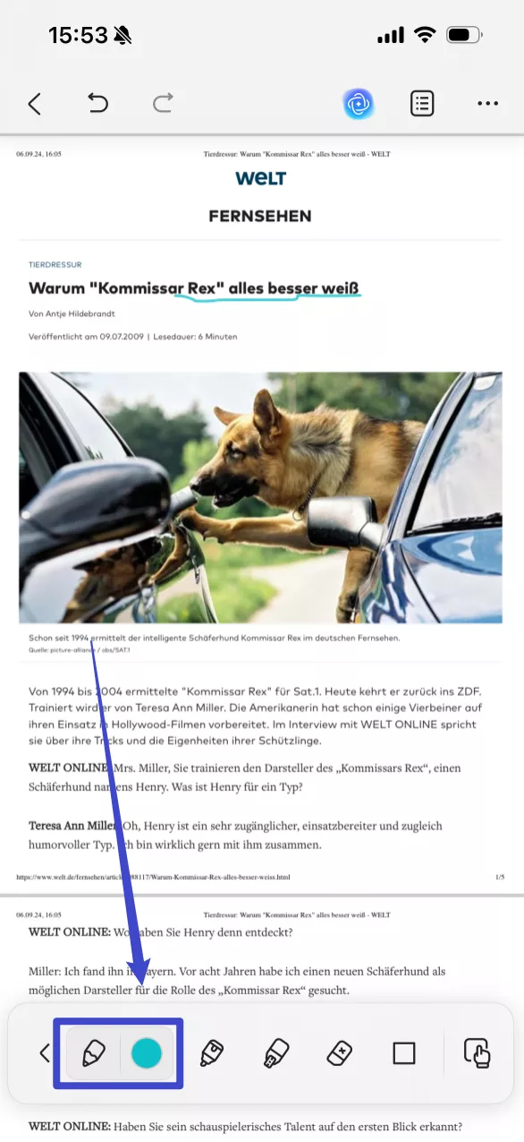 Bleistift-Tool in der UPDF-iPhone-Version