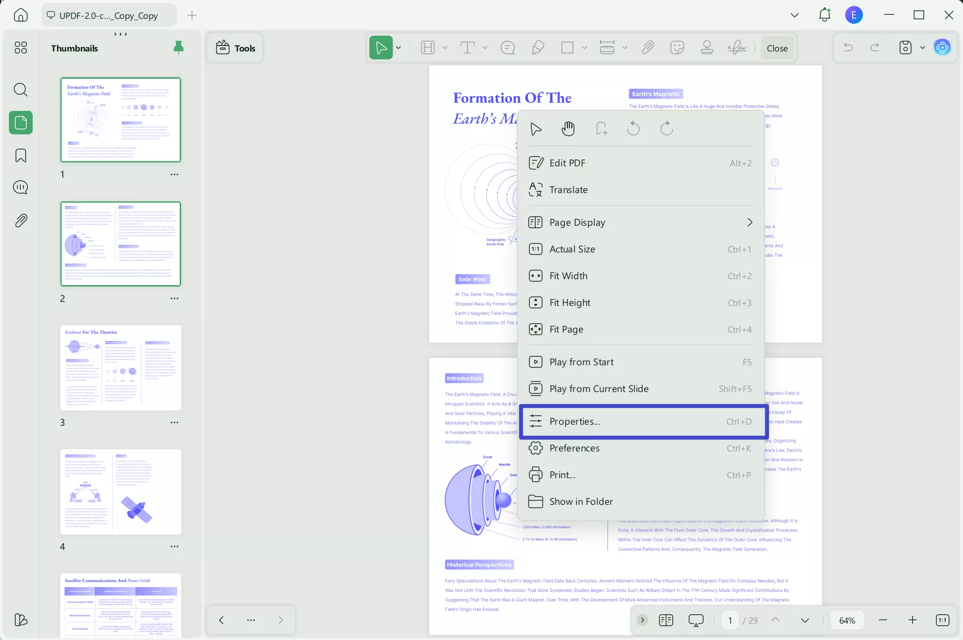 select properties on updf
