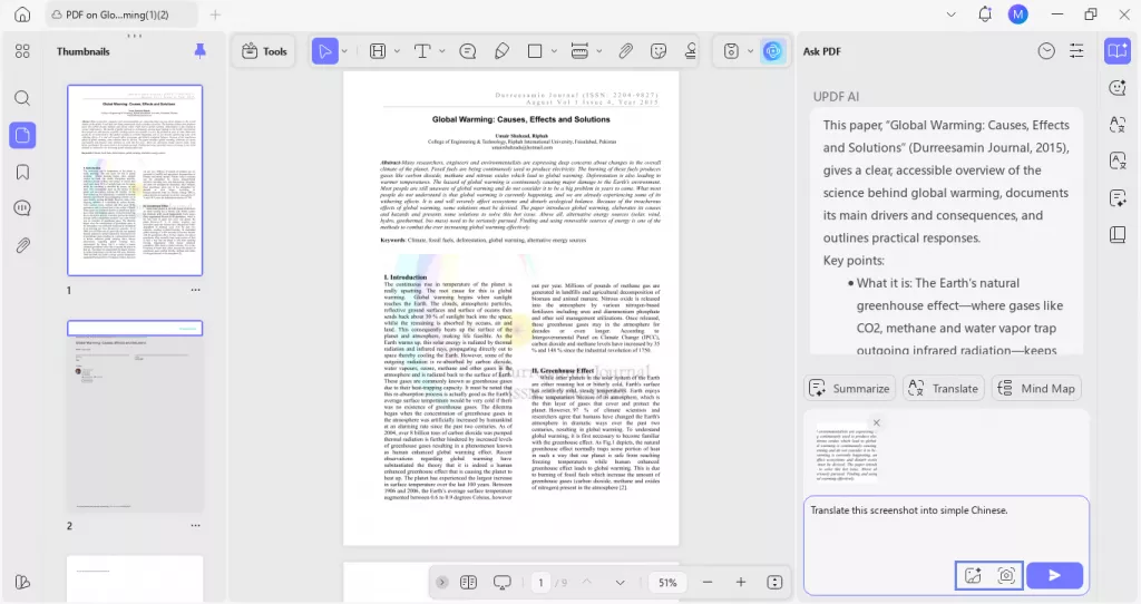 add screenshot and ask updf ai to translate