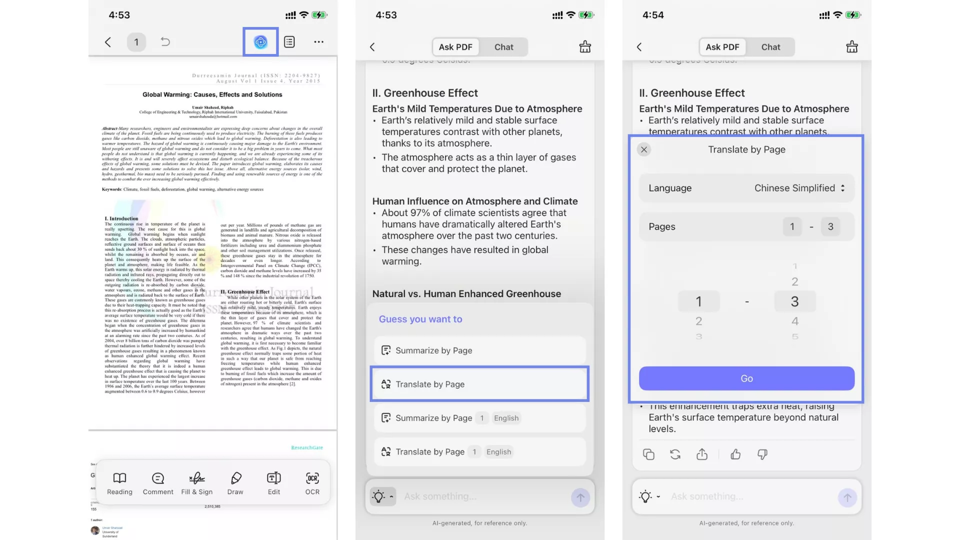 convert selected pages into another language