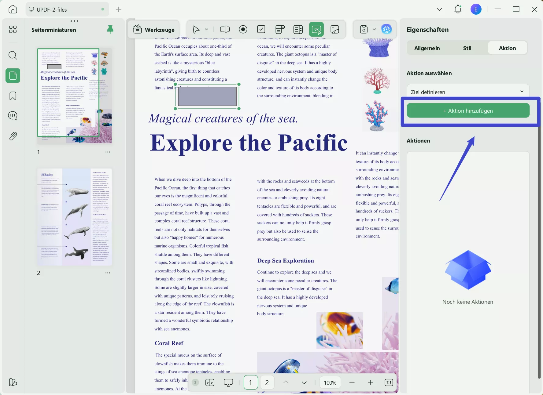 Link zu einer Seite mit der Funktion „Schaltfläche hinzufügen“ mit UPDF unter Windows