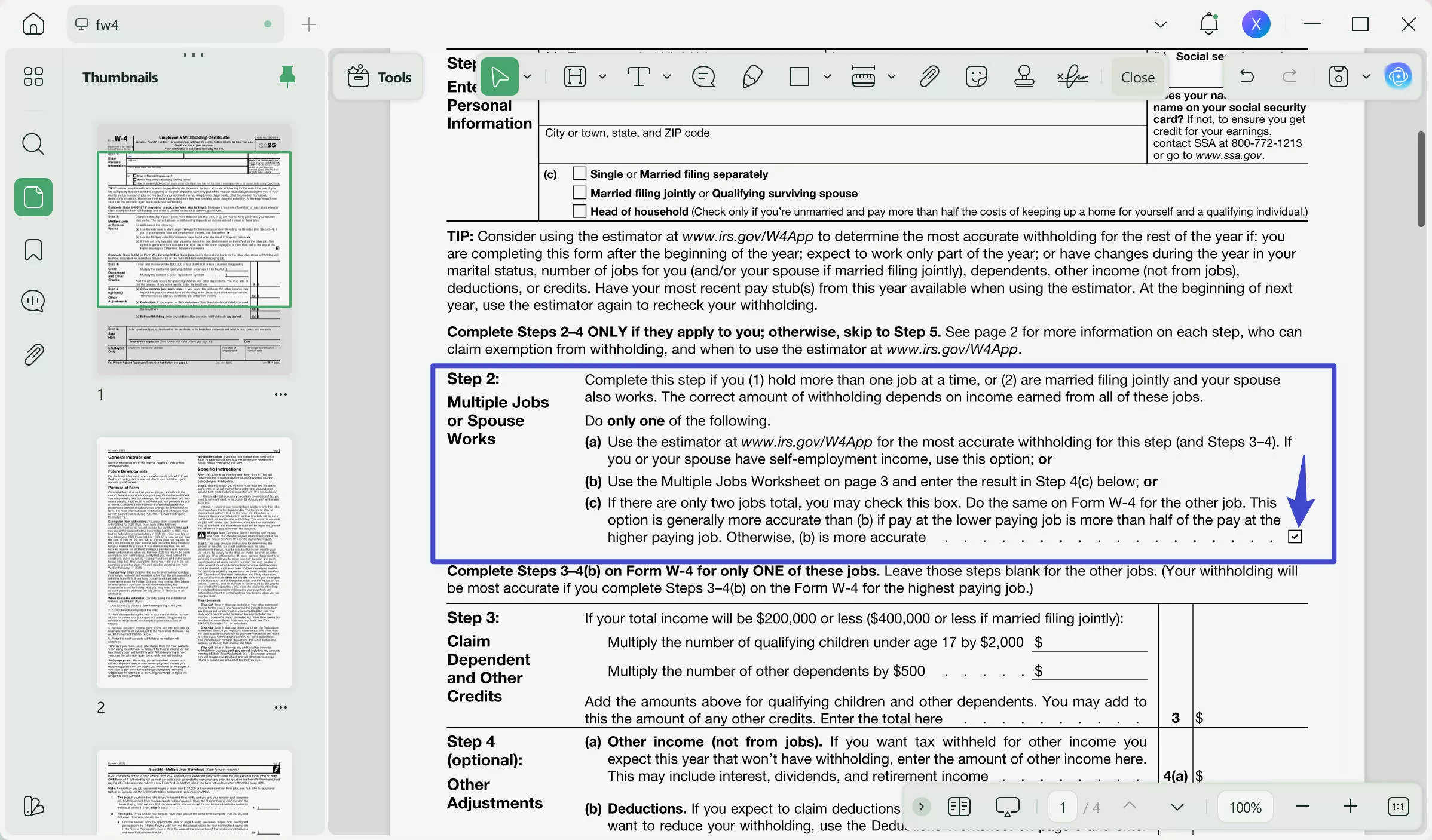 step 2 of the w-4 form