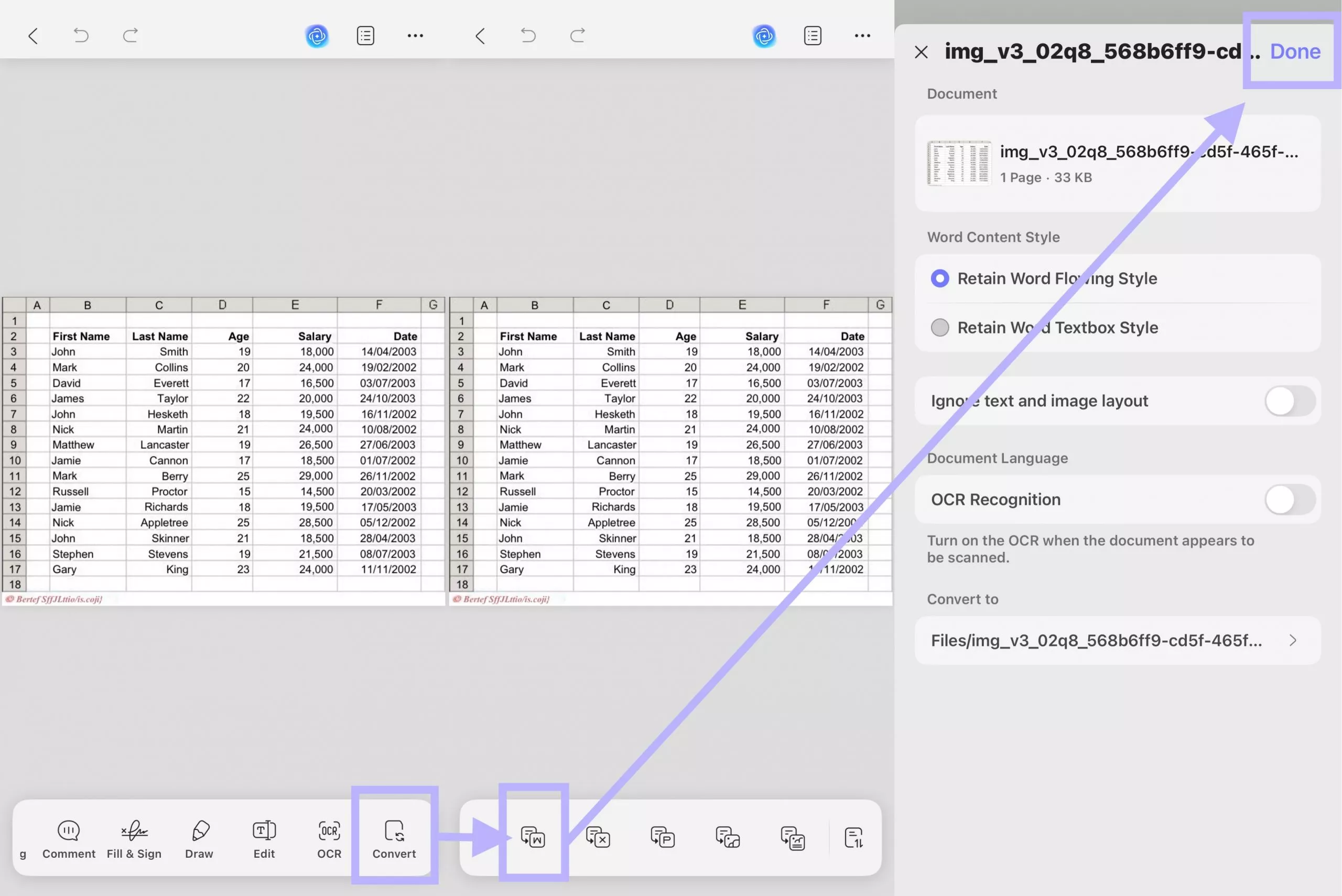 convert ocred pdf to word