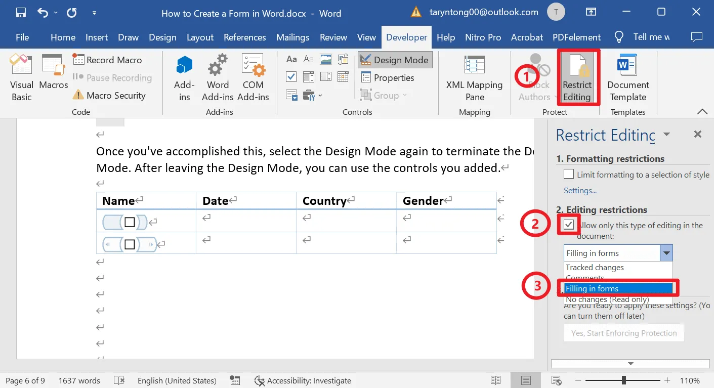 Wie Sie ein ausfüllbares Formular in Word erstellen