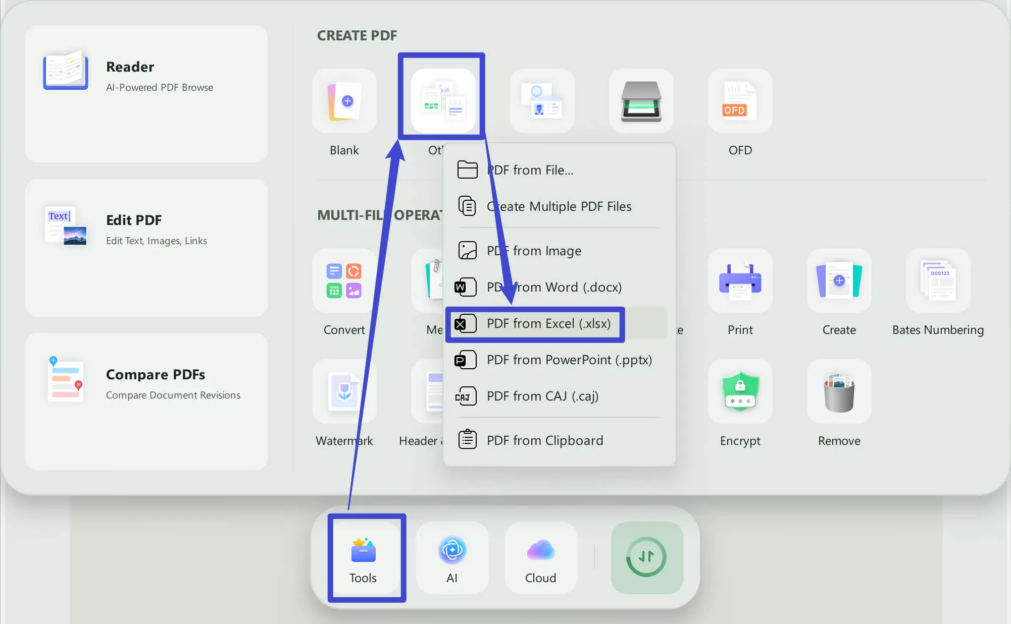 navigate to pdf from excel option updf windows