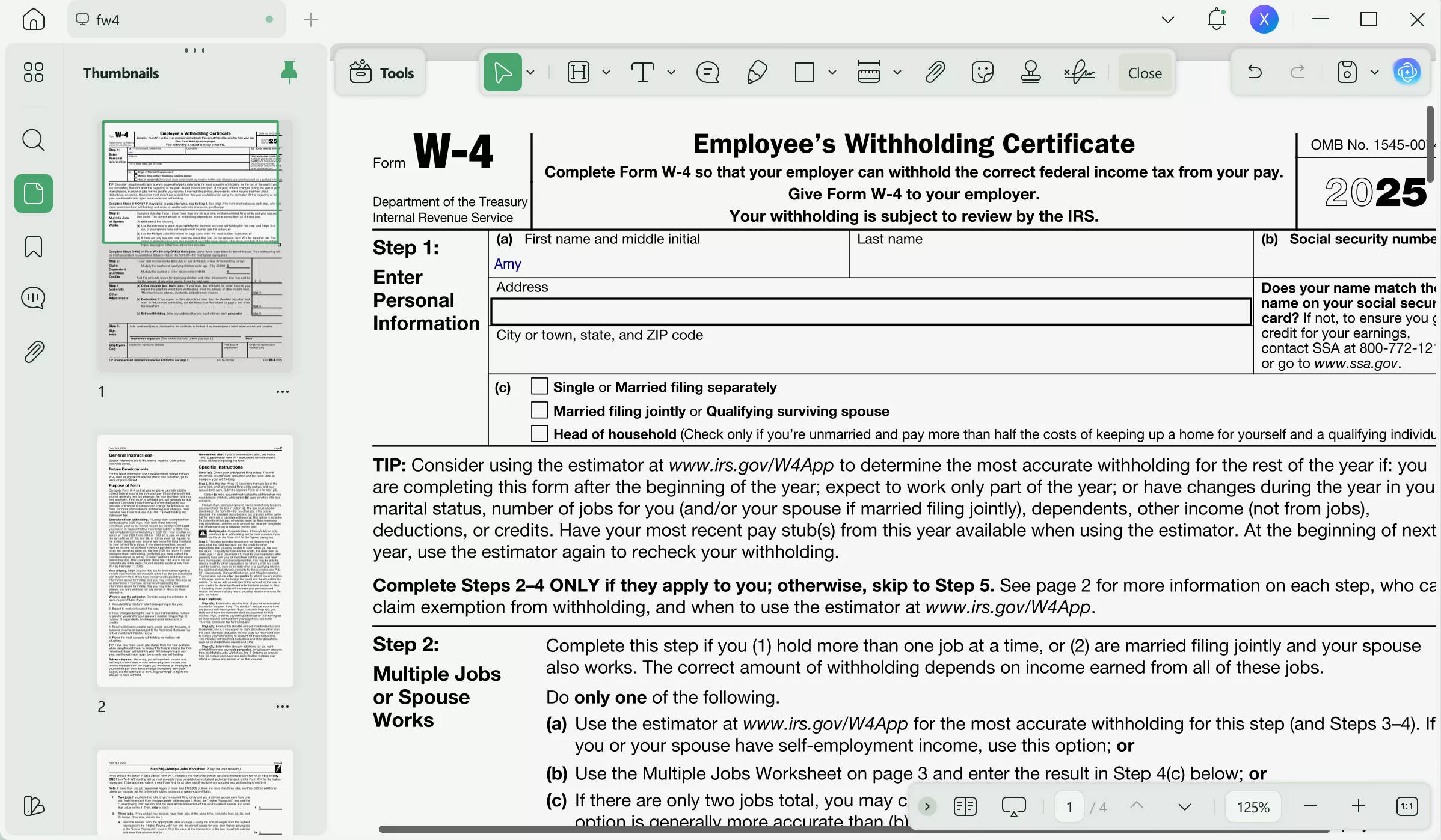 enter personal information in w4