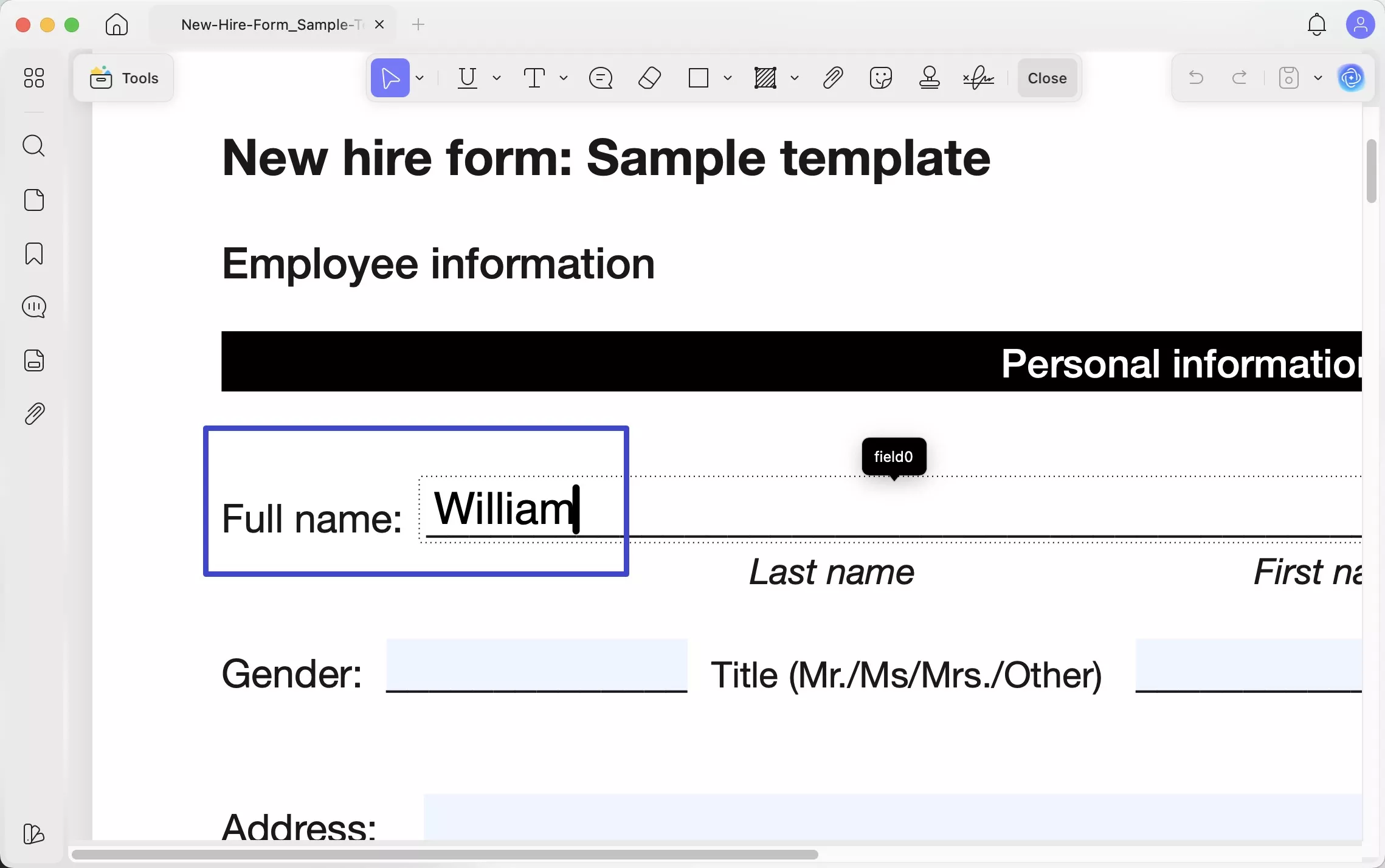 fill the form on mac