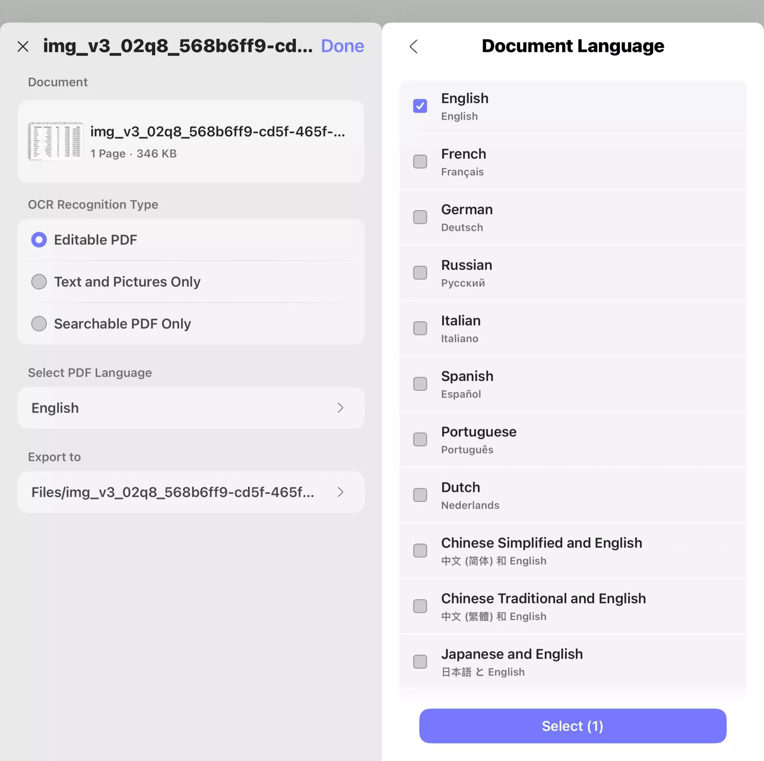 ocr recognition type