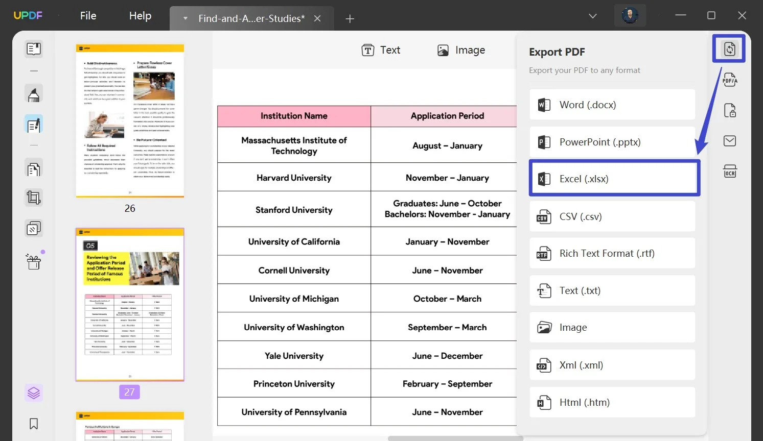 adobe pdf to xls updf