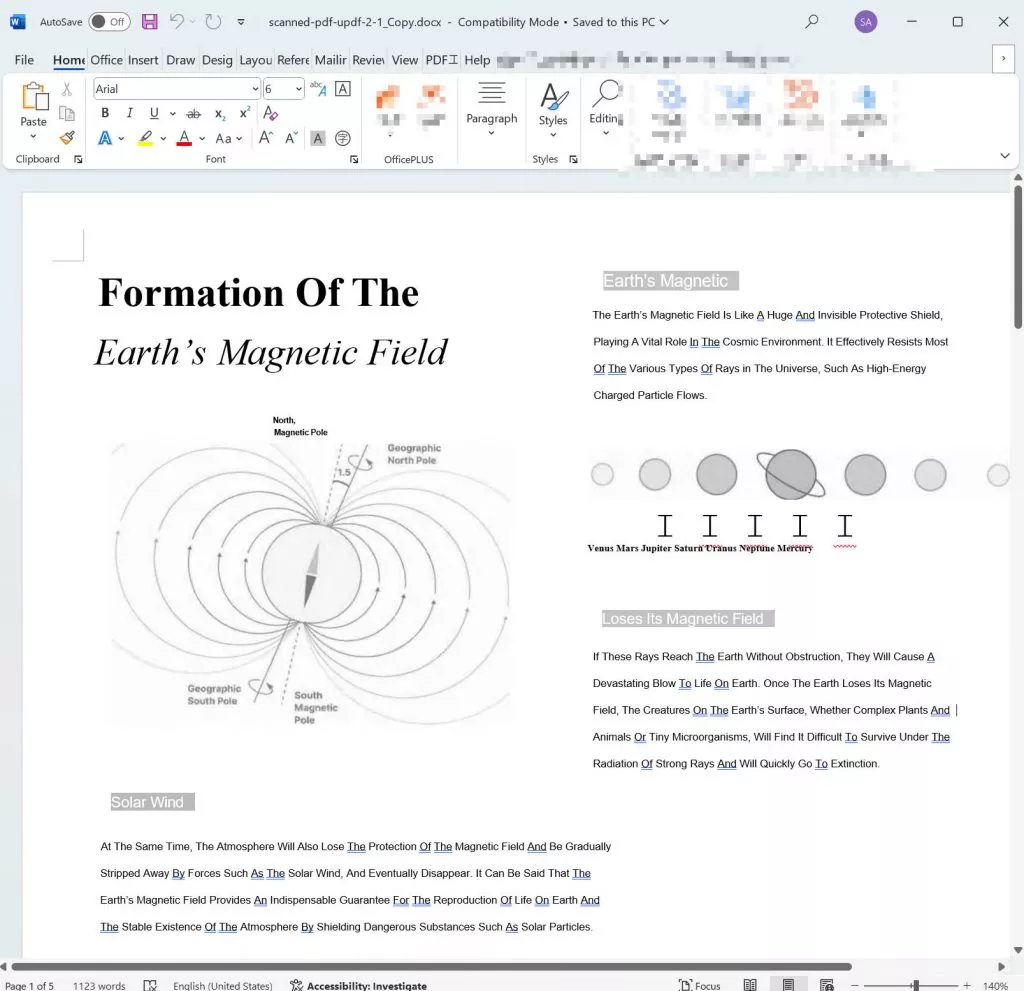 result after scanned pdf to word updf windows