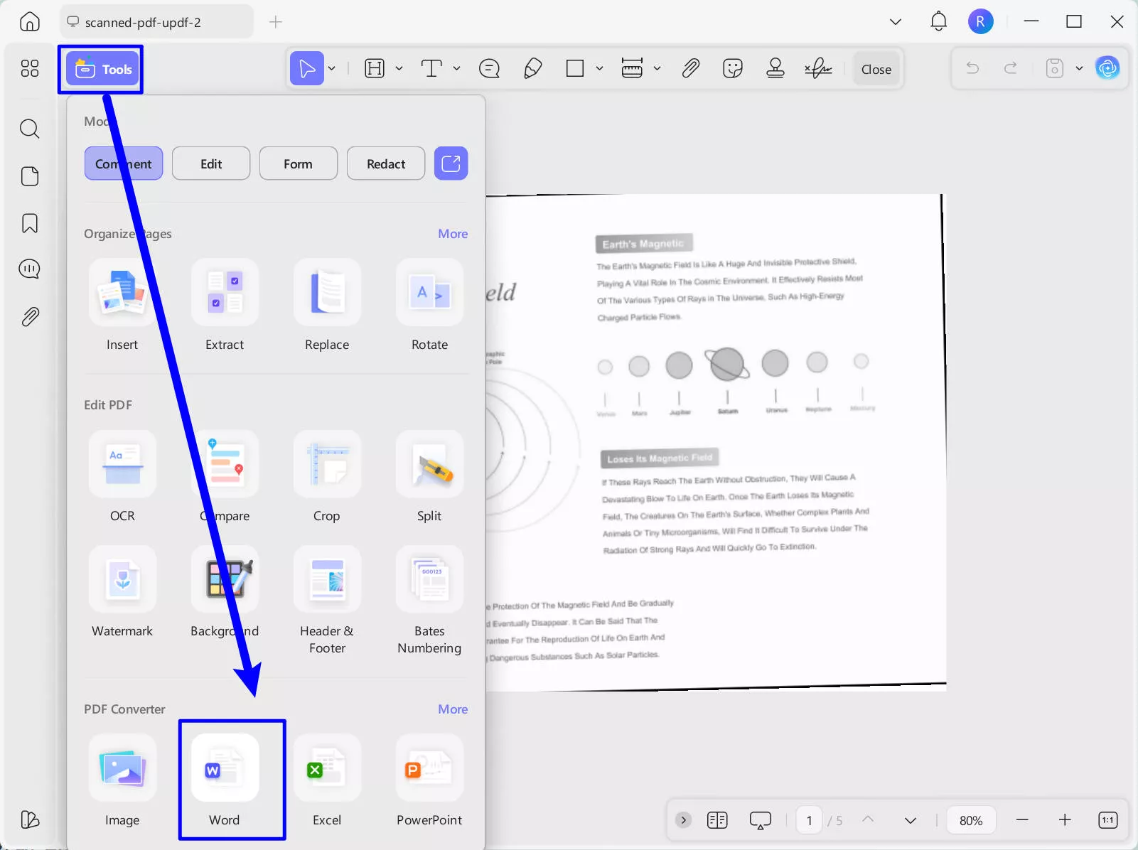 select Word to convert to PDF with UPDF on Windows