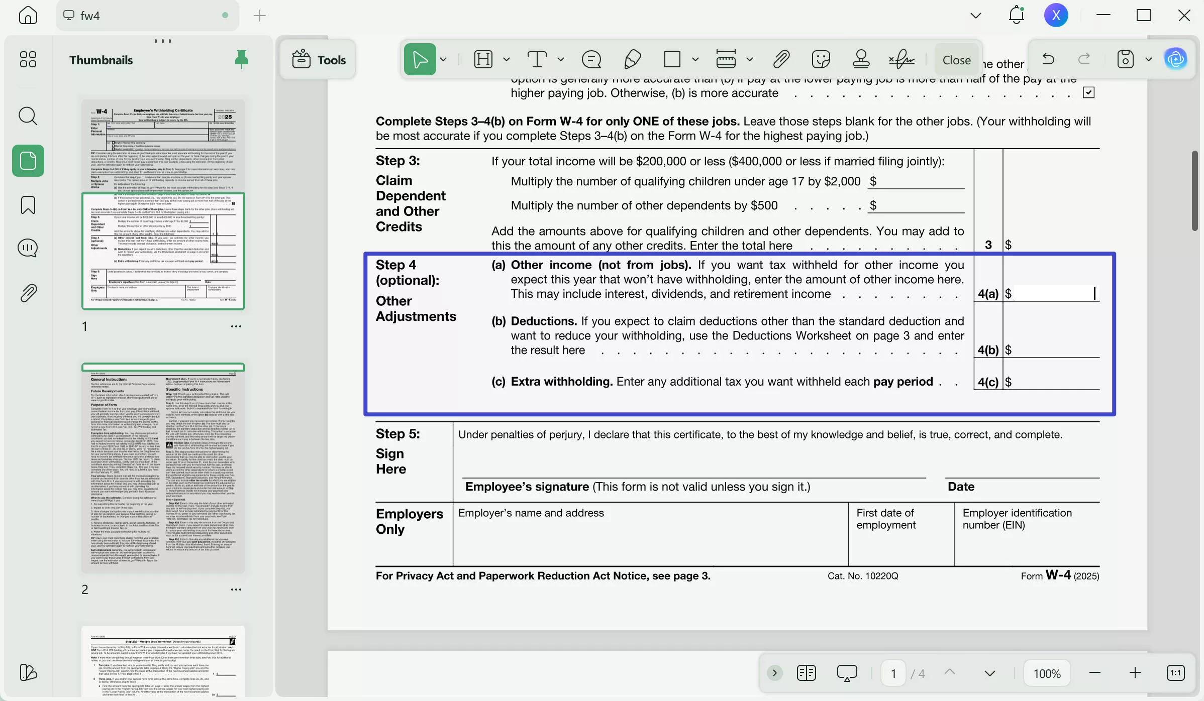other adjustments in the w 4 form
