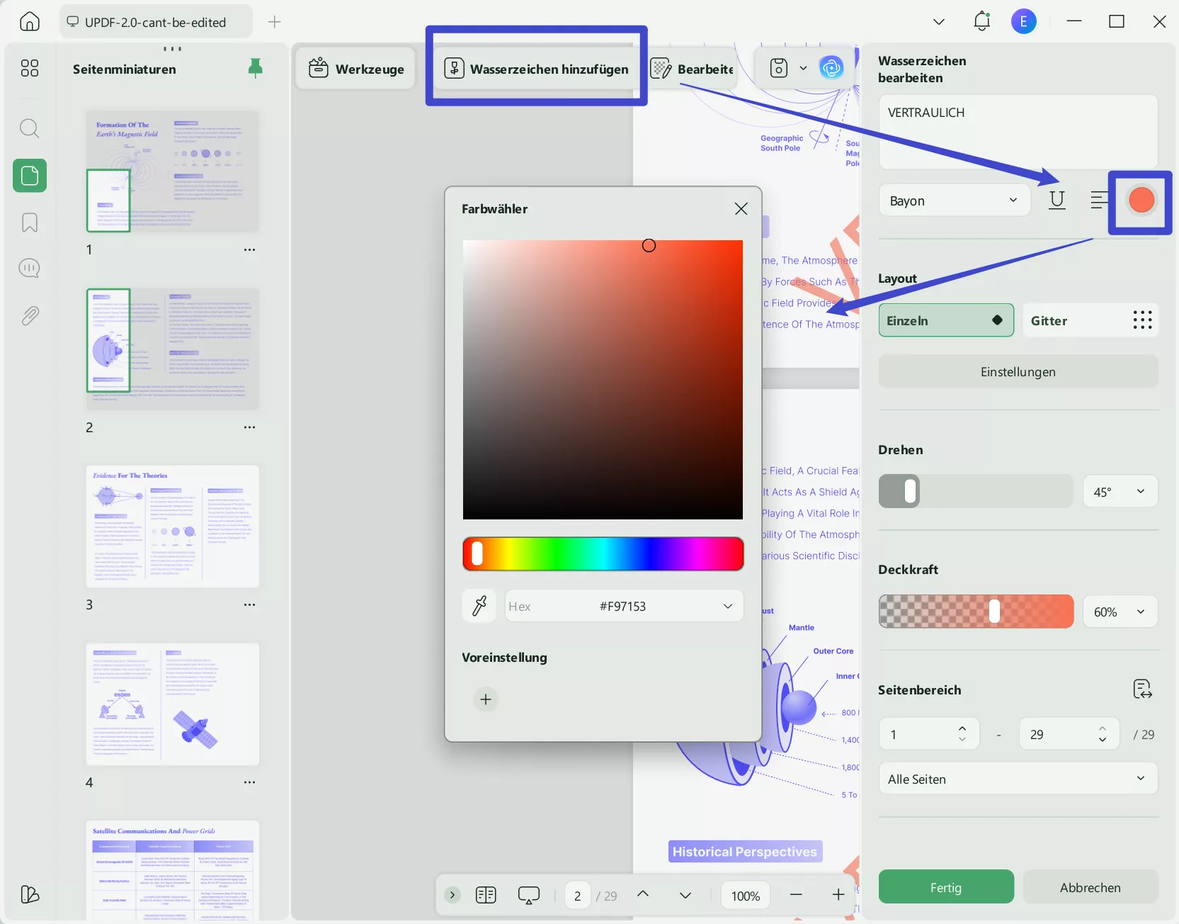 PDF-Textfarbe des Wasserzeichens ändern