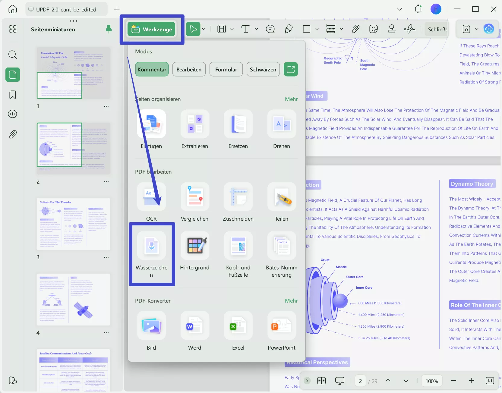 Wasserzeichentextfarbe ändern