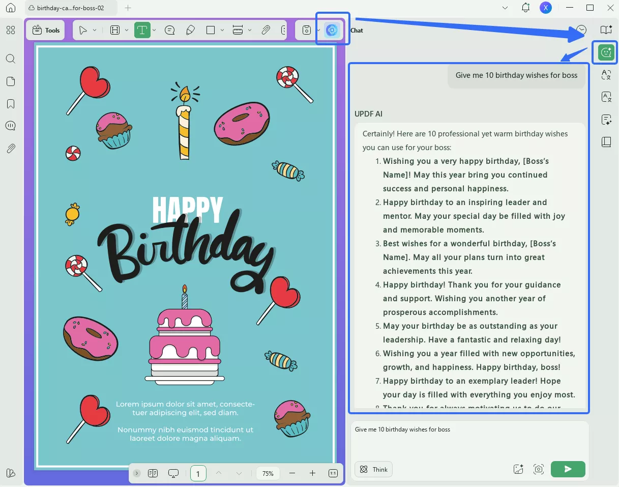 birthday wish for boss ai chat updf