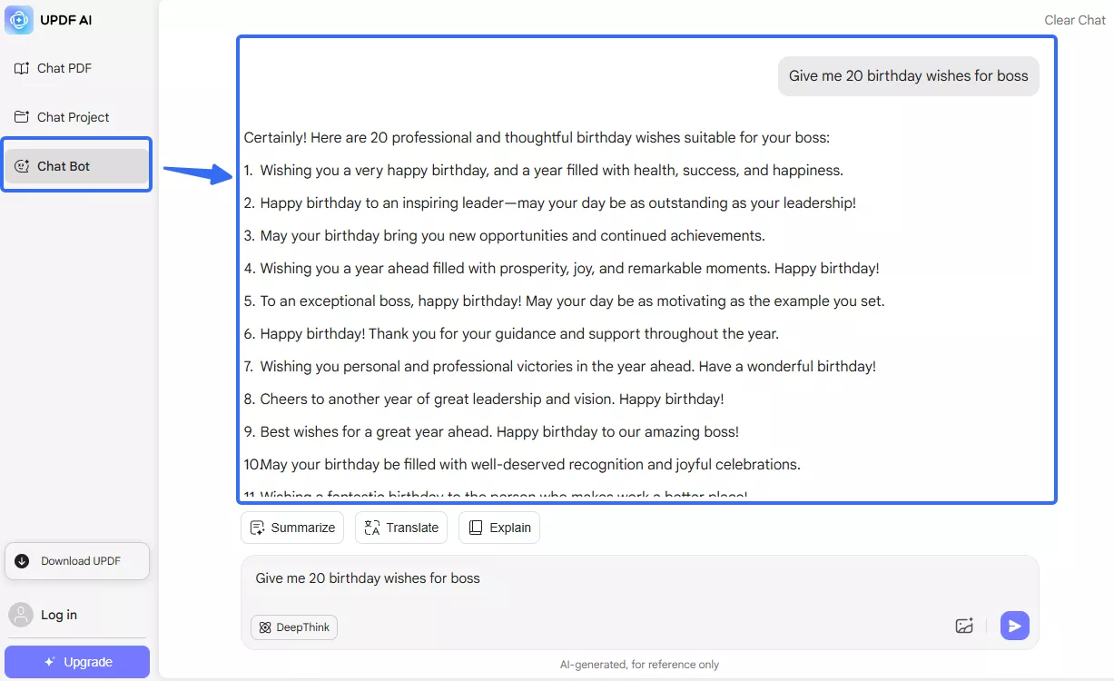birthday wishes for boss updf ai