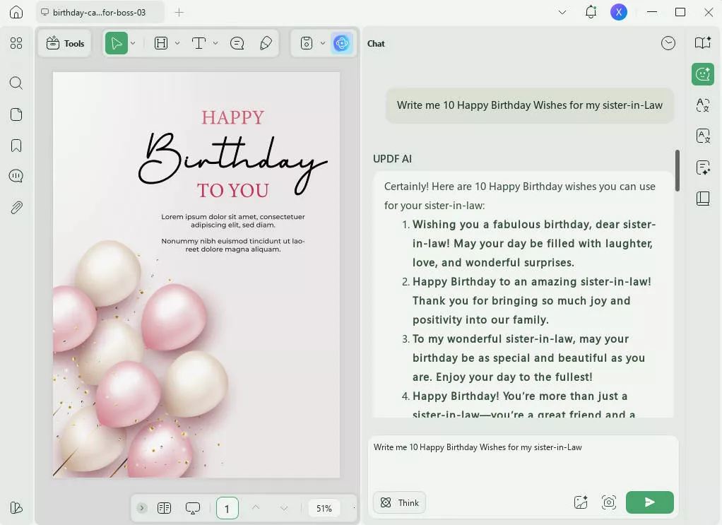 UPDF AI generated birthday wishes