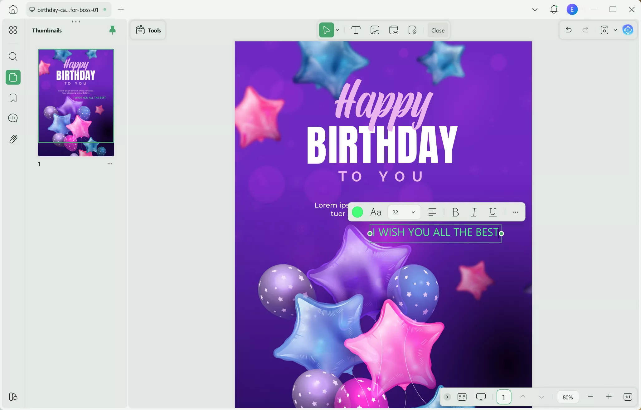 edit the birthday card