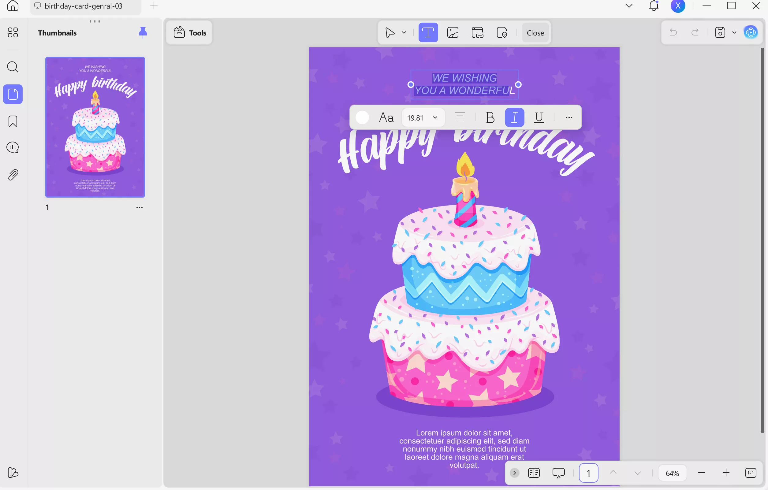 edit the birthday card