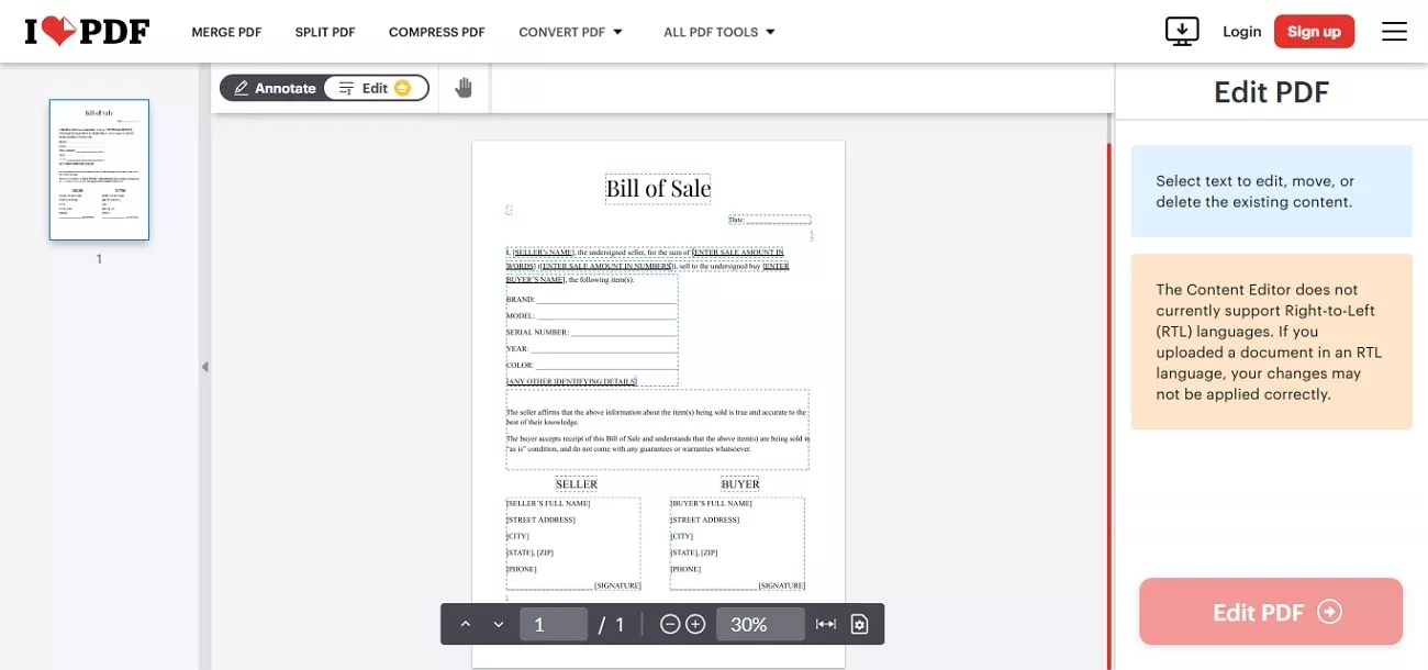 ilovepdf edit text feature