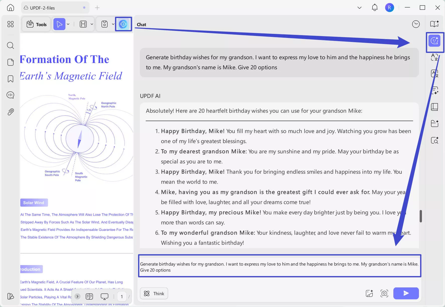 generate birthday wishes for my grandson with UPDF AI windows