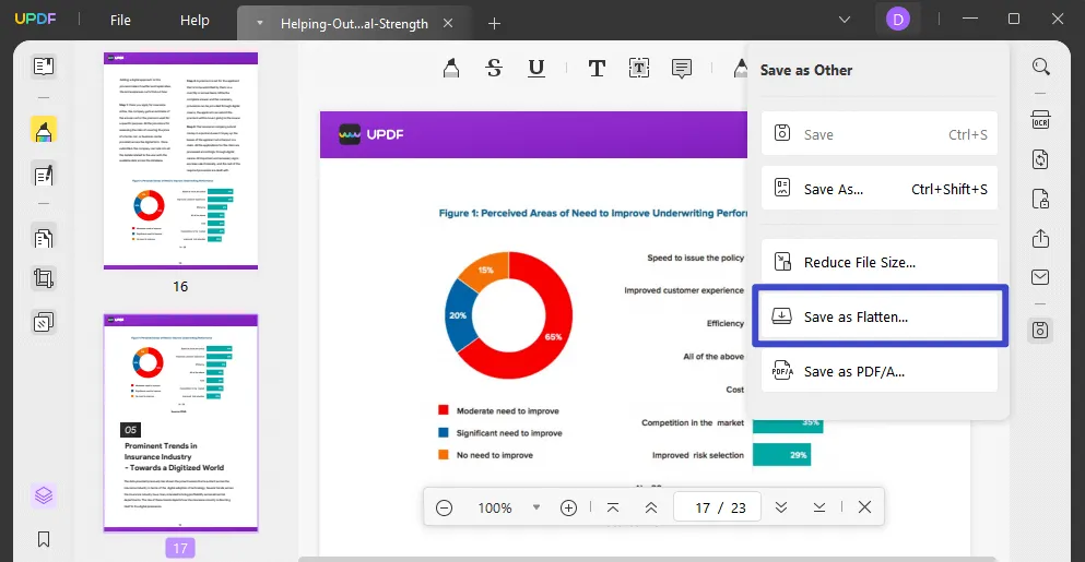 aplanar un pdf en línea con updf