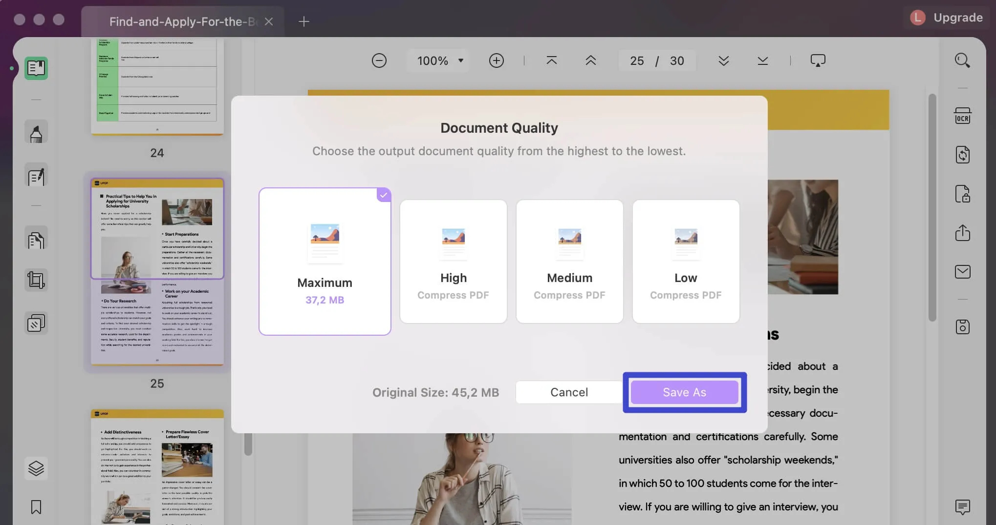 diminuir tamanho de pdf no mac