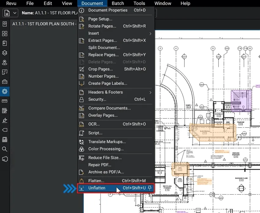 PDF in Bluebeam entglätten