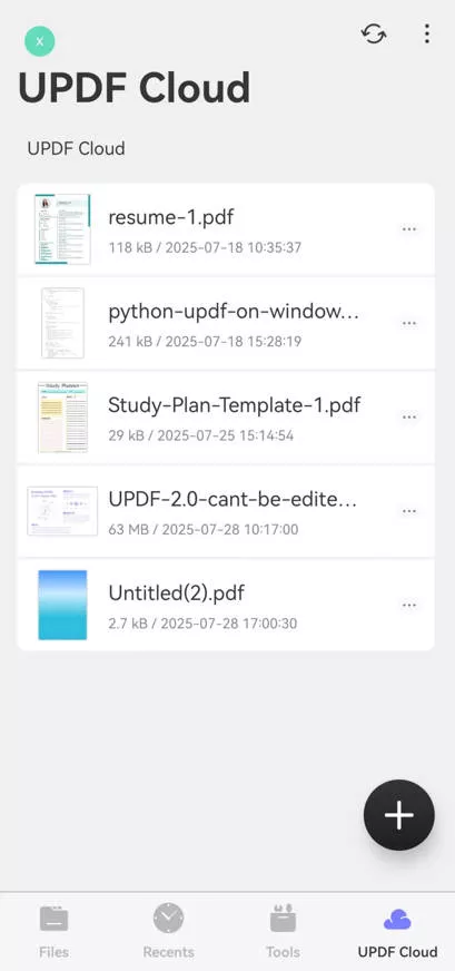 Upload the PDF to UPDF Cloud on Android