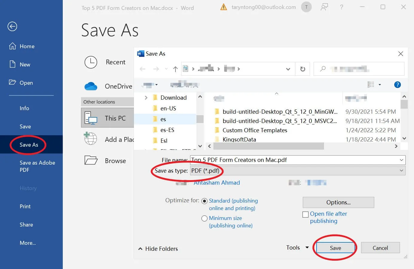 da word a pdf con office