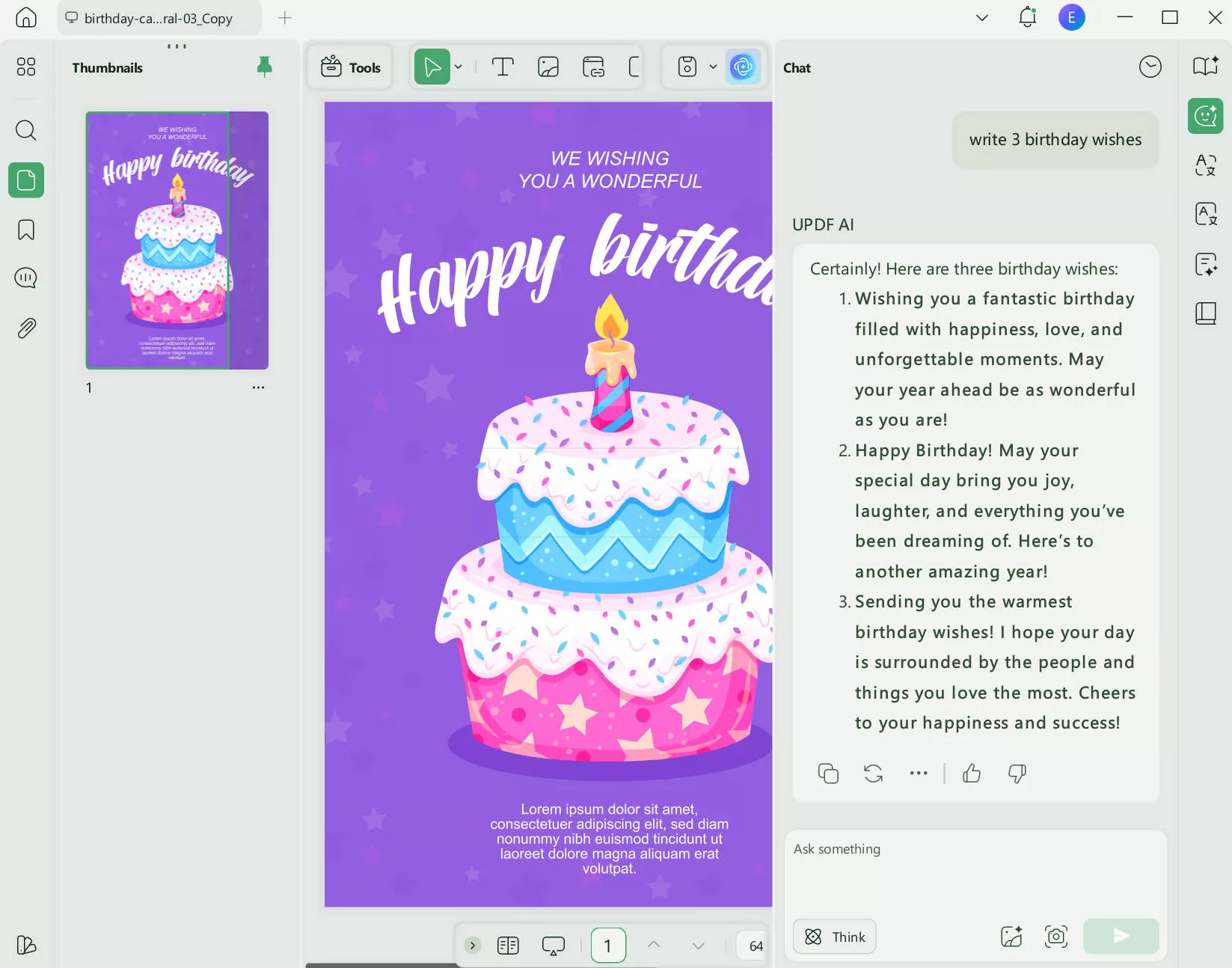 create birthday wishes with updf ai