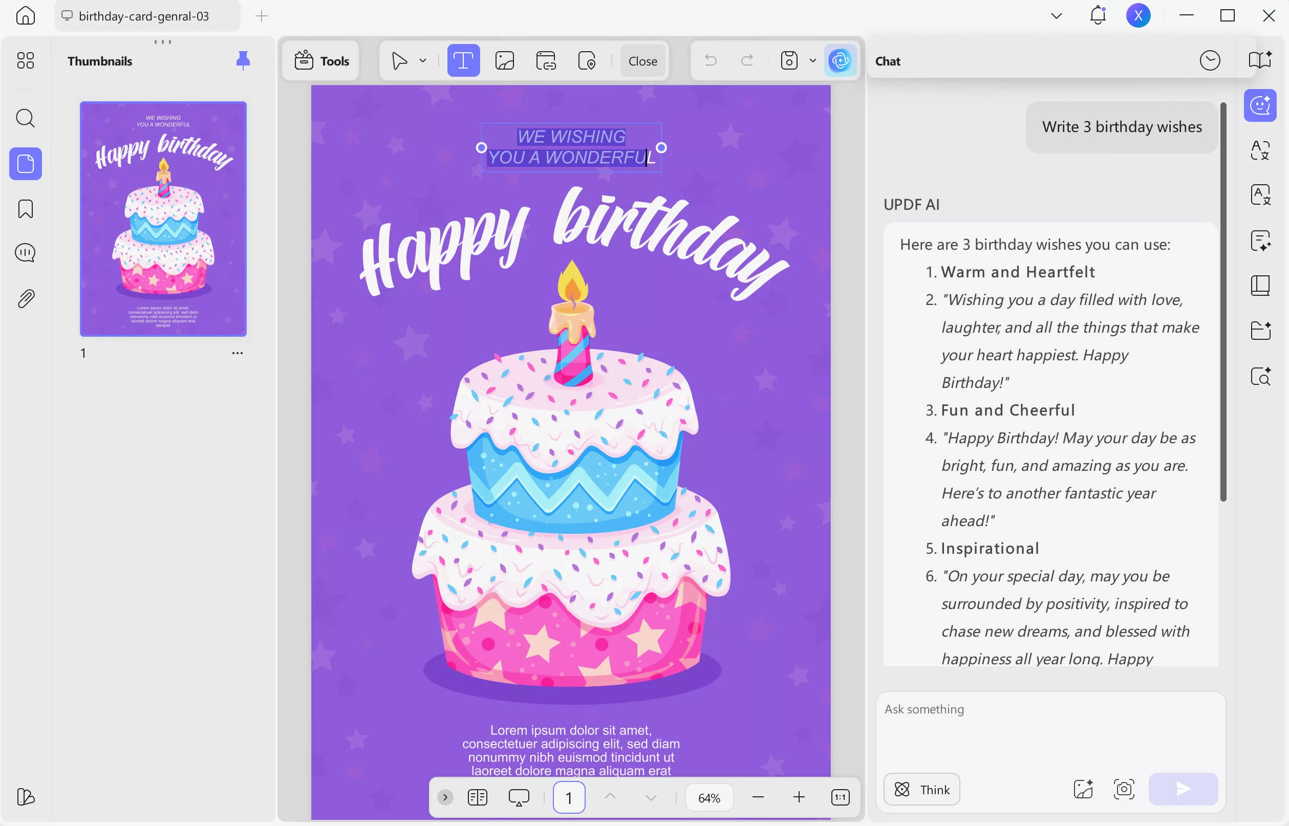 create birthday wishes with updf ai
