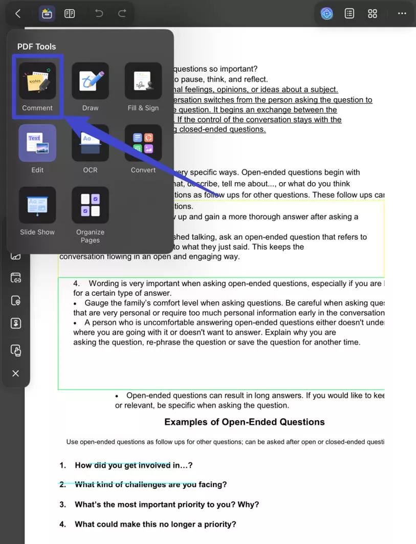 click on markup icon on iPad to highlight PDF