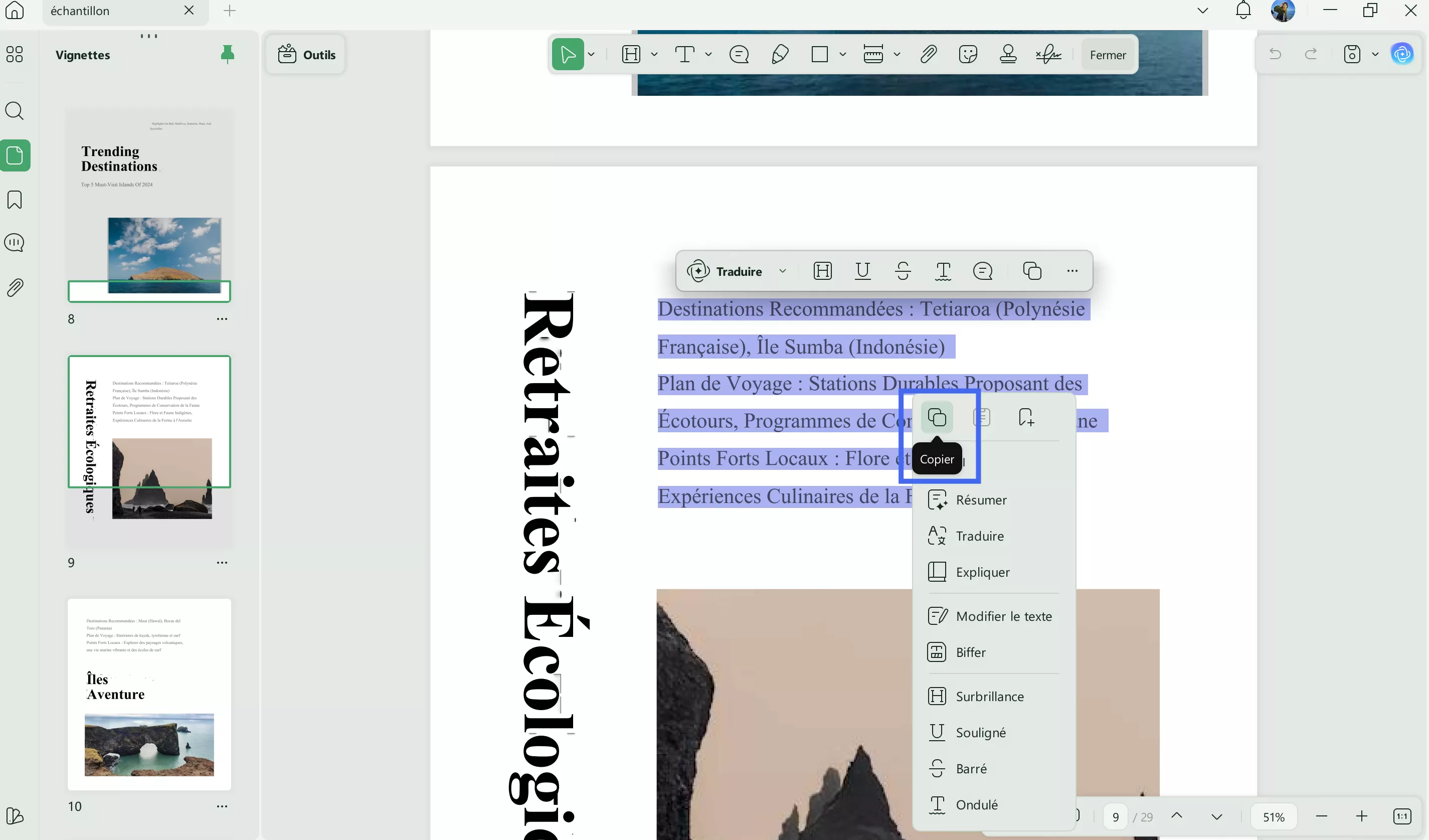 copier le texte du PDF