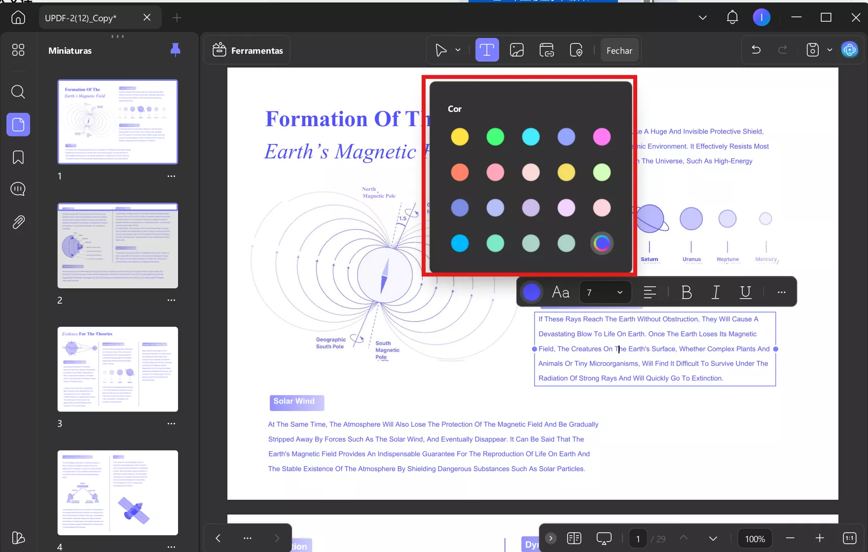 mudar a cor do texto em um pdf