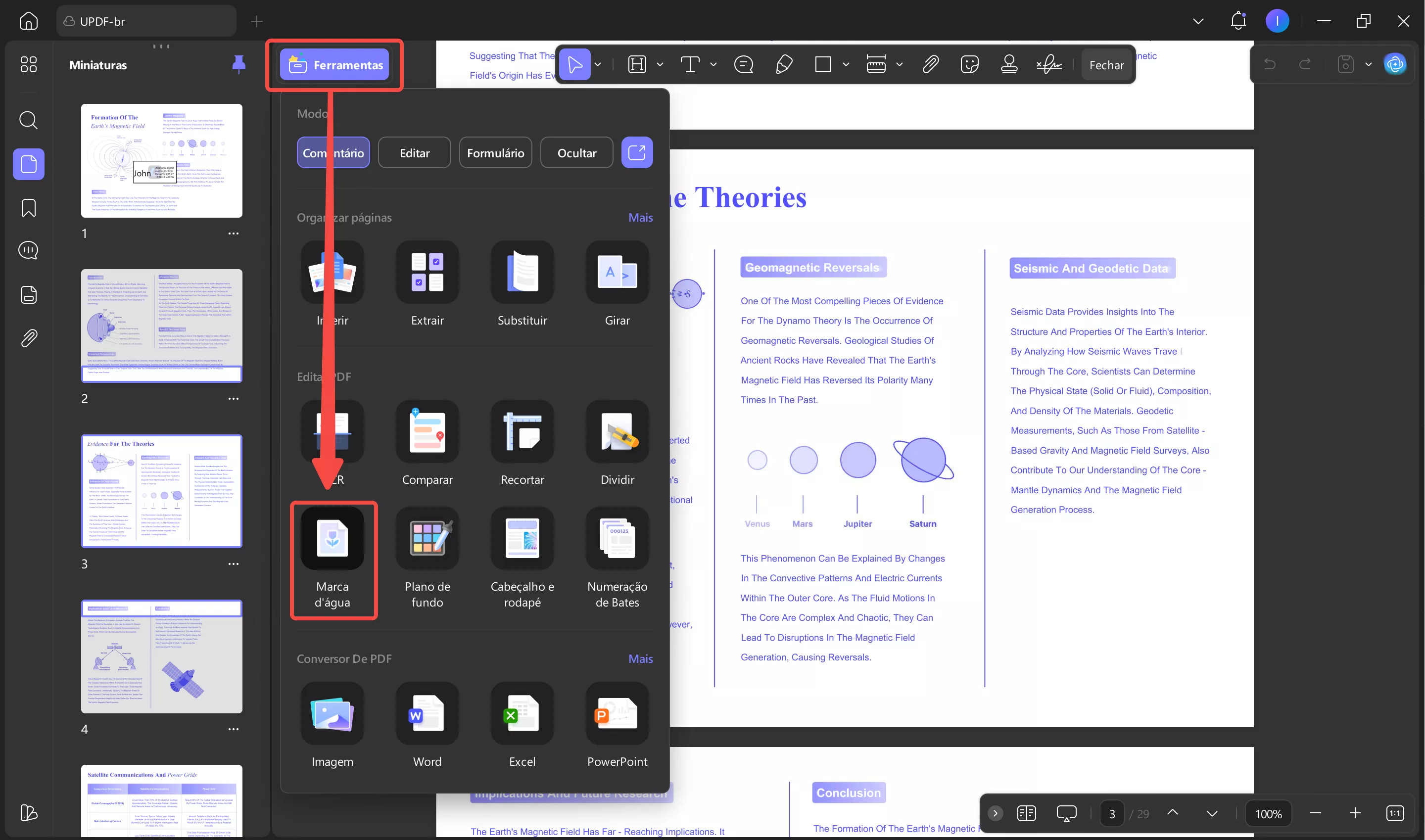 marca de água em ferramentas