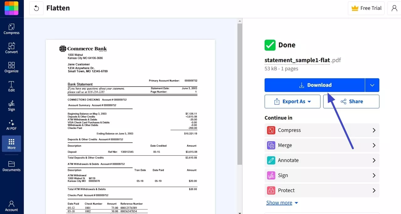 flatten pdf and download it