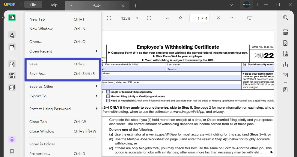 how to save fillable pdf as read only with updf