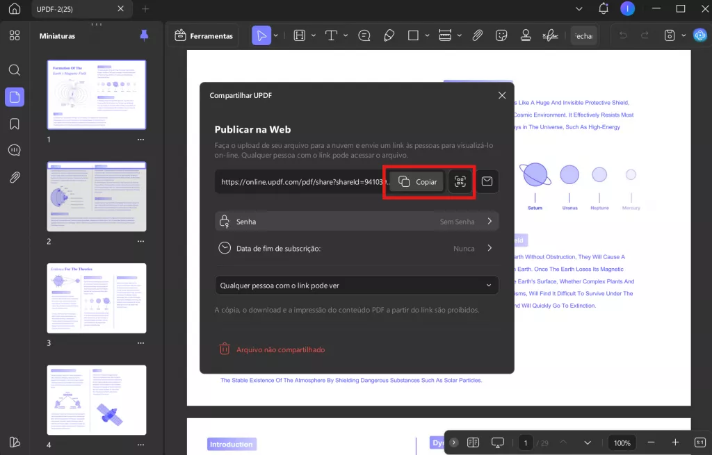 link de cópia de pdf para url