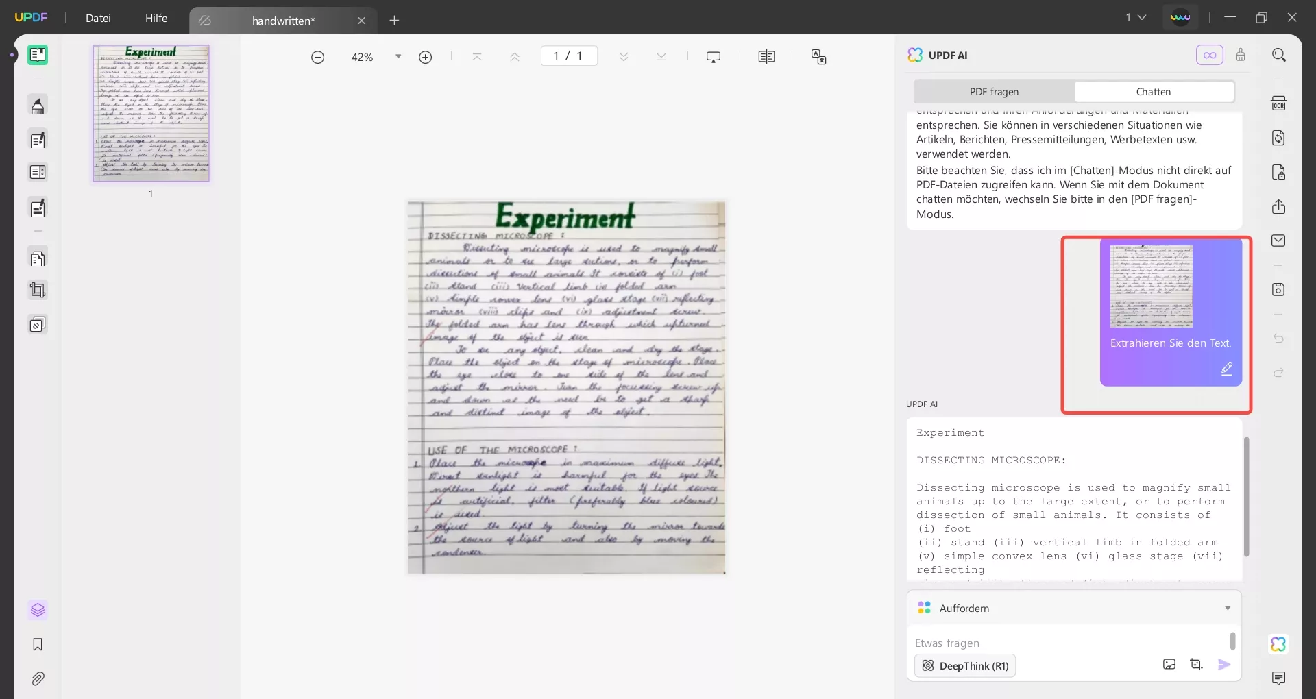 wähle den Chatmodus von UPDF AI unter Windows