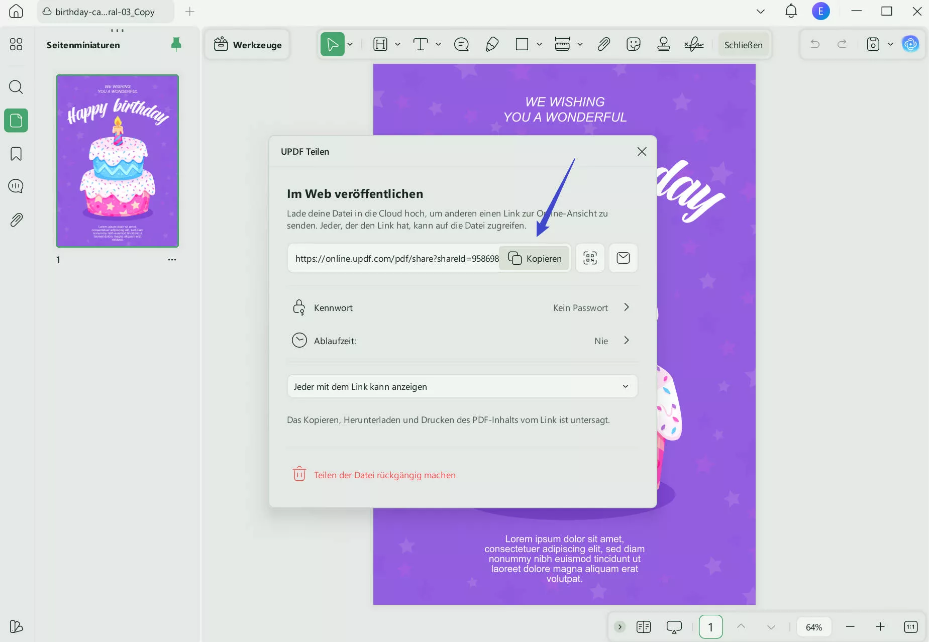 Einen Link für eine PDF-Datei kopieren