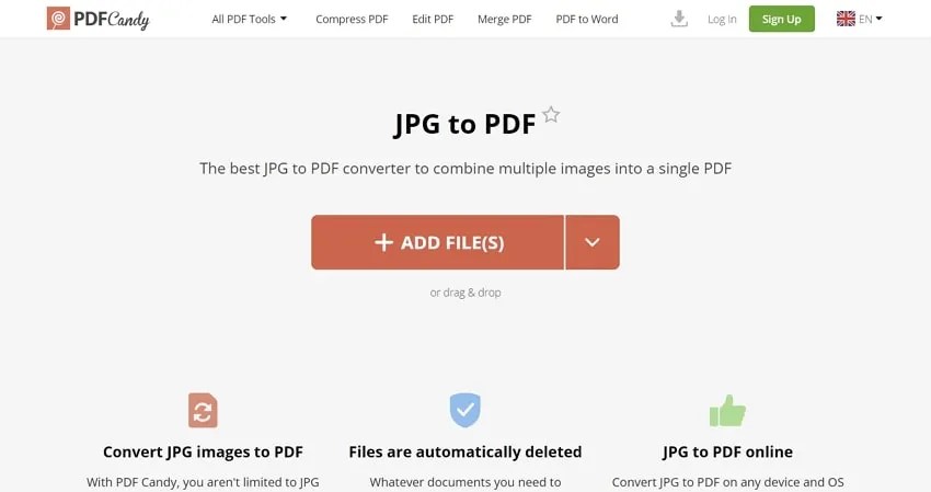 Convertitore da JPG a PDF online: PDF Candy