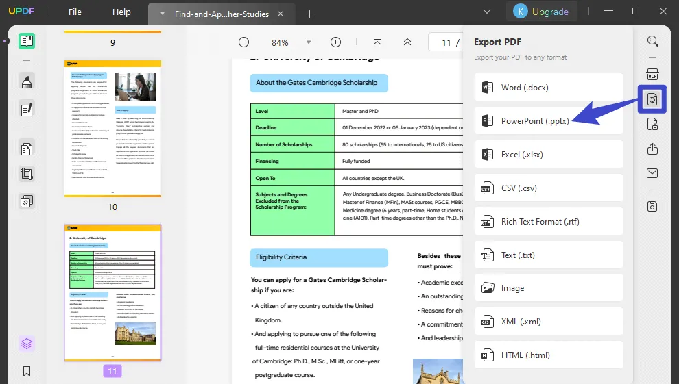 seleccionar el formato de conversión convertir pdf a google slide