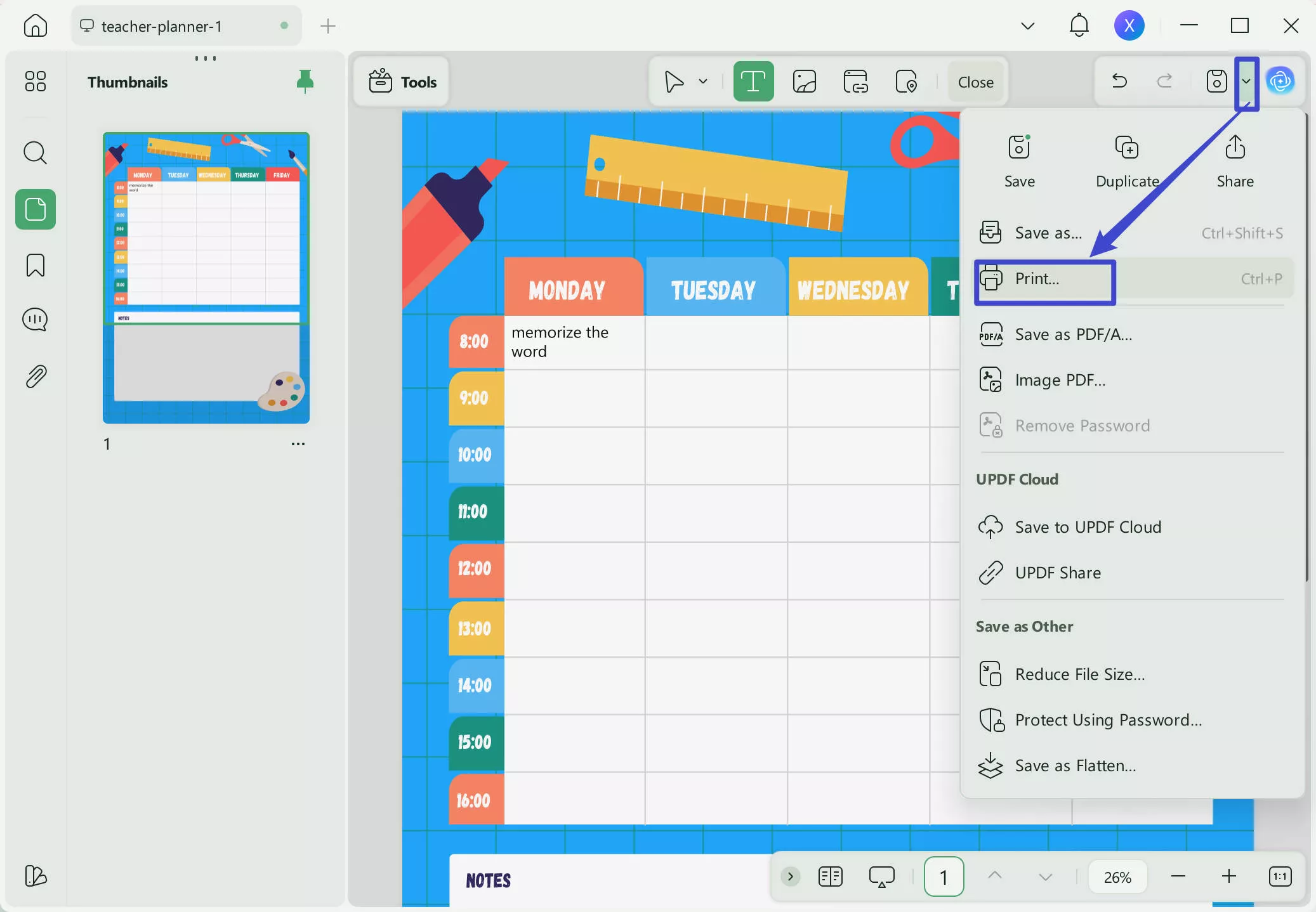 print daily schedule template