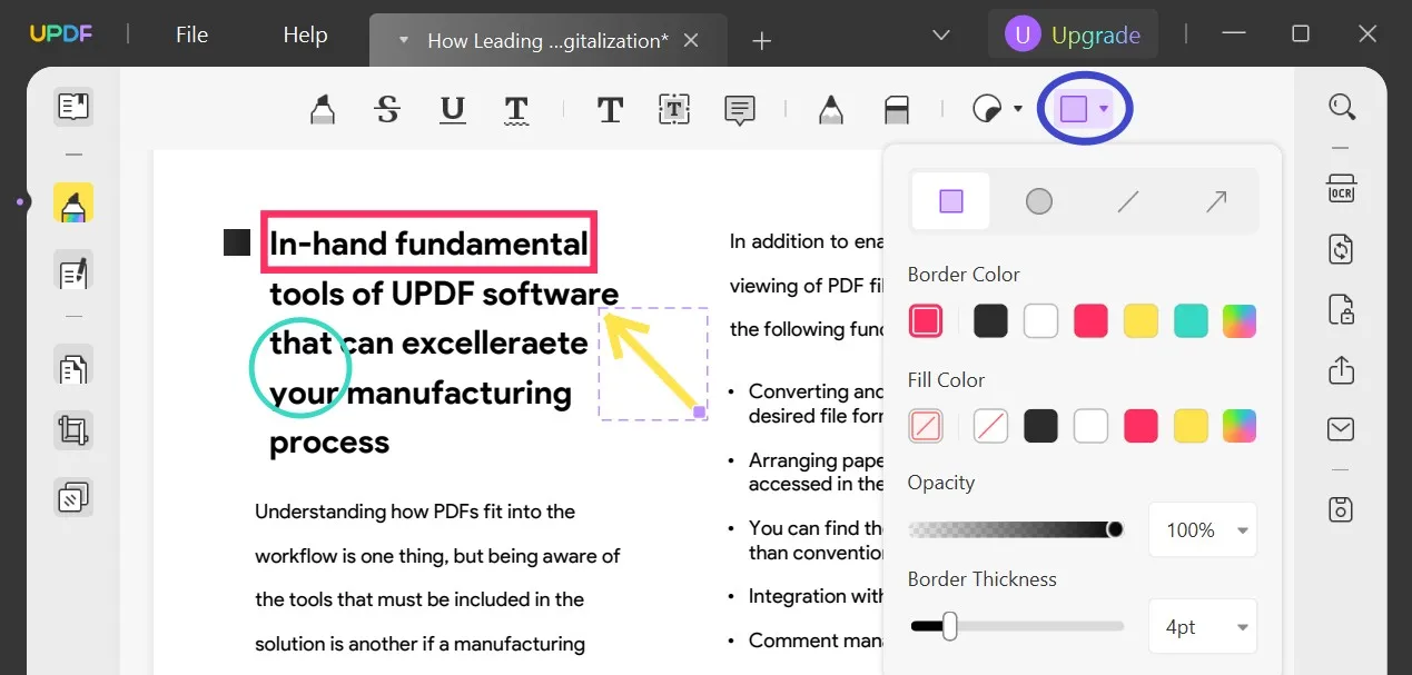 how to add shapes in pdf with updf