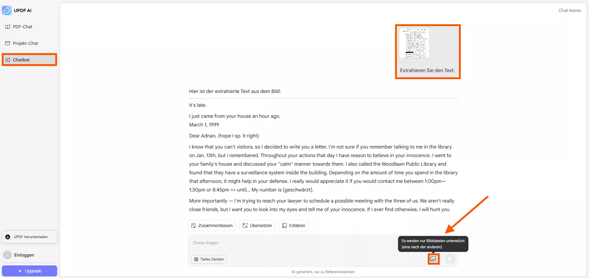 UPDF verfügt über eine Online-KI, die Ihnen auch bei der Extraktion von Handschrift in Text helfen kann